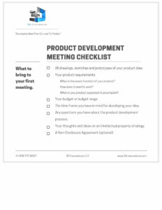 3D Innovations product development checklist for first meeting.